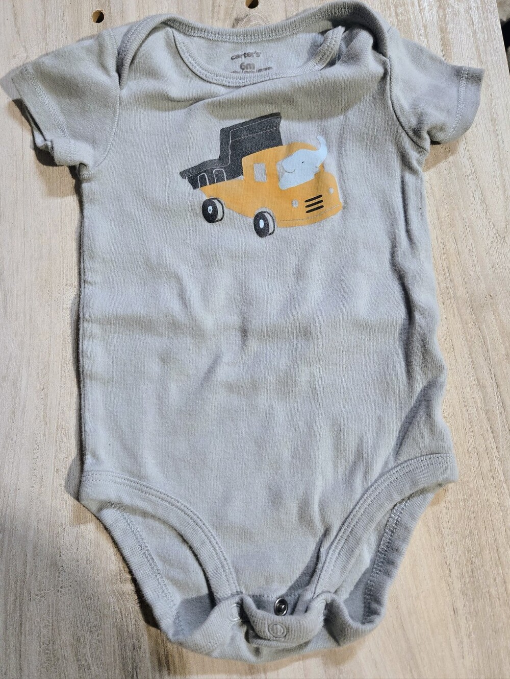 5/$25 Carter's Light Gray Onesie with Yellow Dump Truck and Blue Elephant